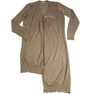 Tomas Maier Cardigan Womens 8 Brown Asymmetric Wool Knit Long Sleeve Italy Made